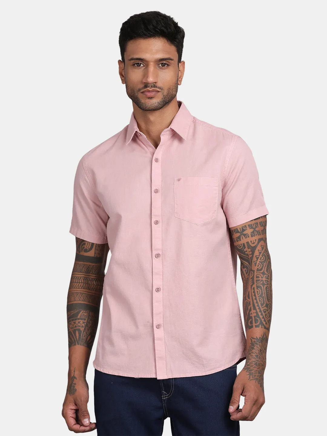 HALF SLEEVE COTTON LINEN SHIRT
