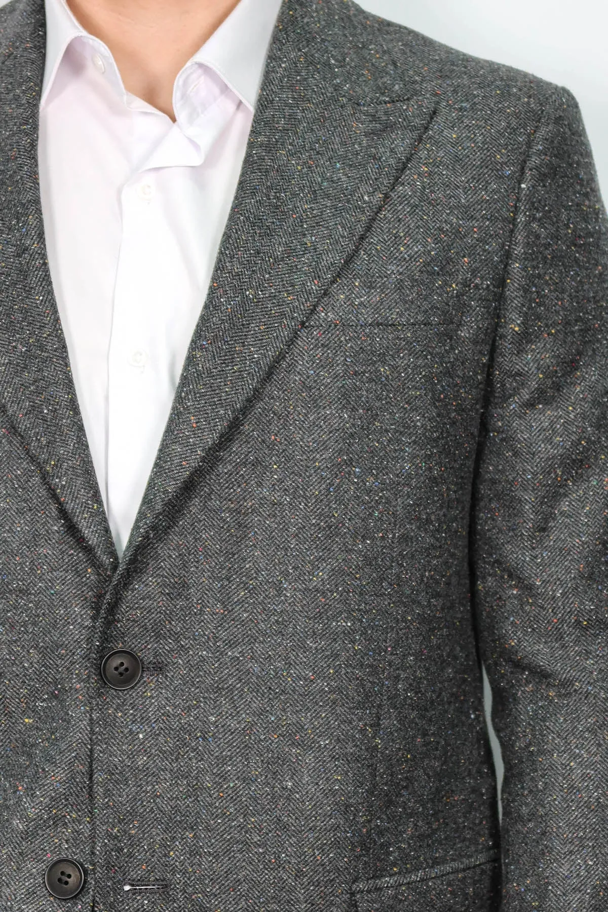Houndstooth Pattern Wool Anthracite Men Blazer - Wessi