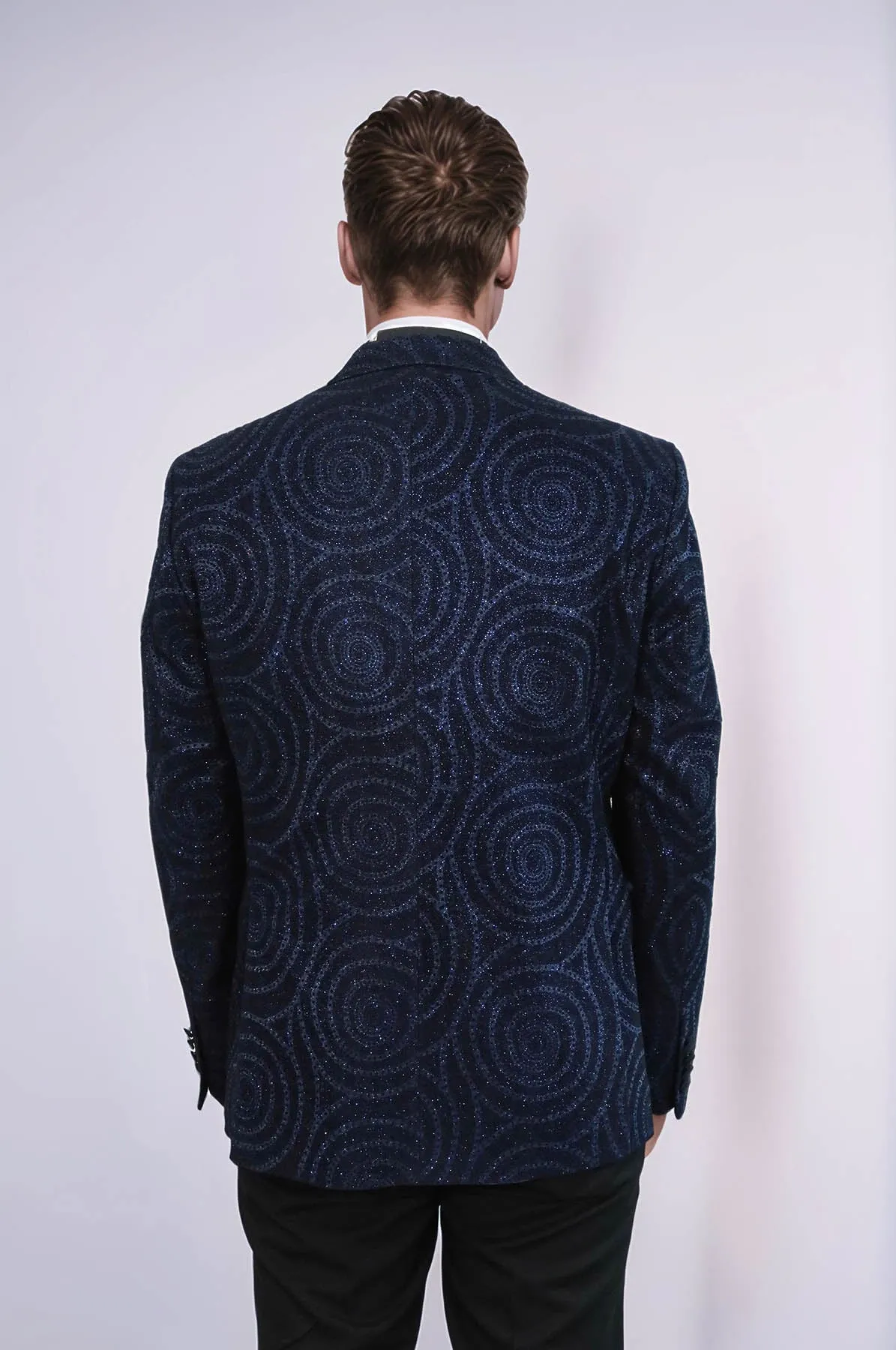 Hypnose Pattern Peak Lapel Slim Fit Navy Blue Men Tuxedo  Blazer - Wessi