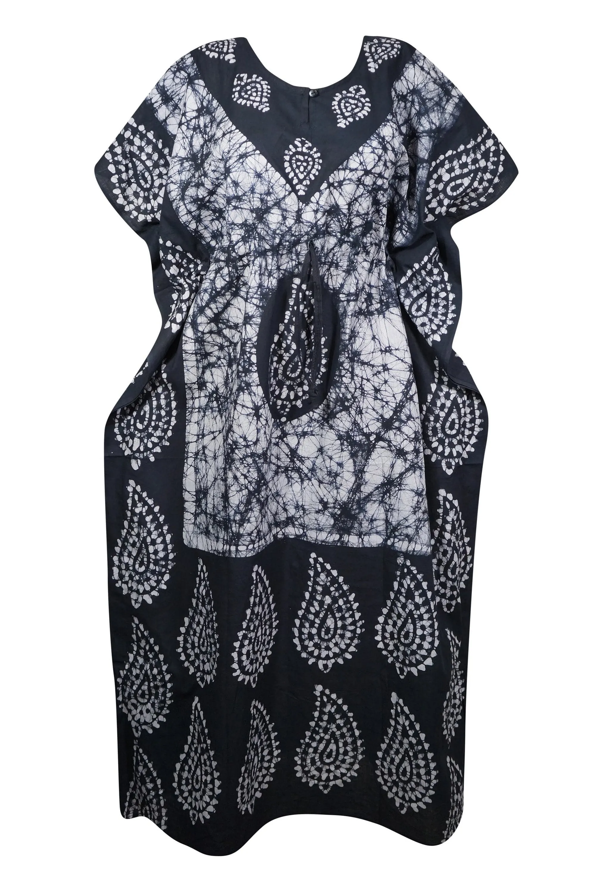 Kaftan for Women Maxi Dress Gift For Mom, Black White Batik Housedress 4XL