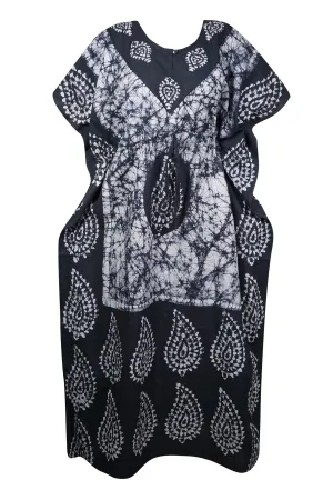 Kaftan for Women Maxi Dress Gift For Mom, Black White Batik Housedress 4XL