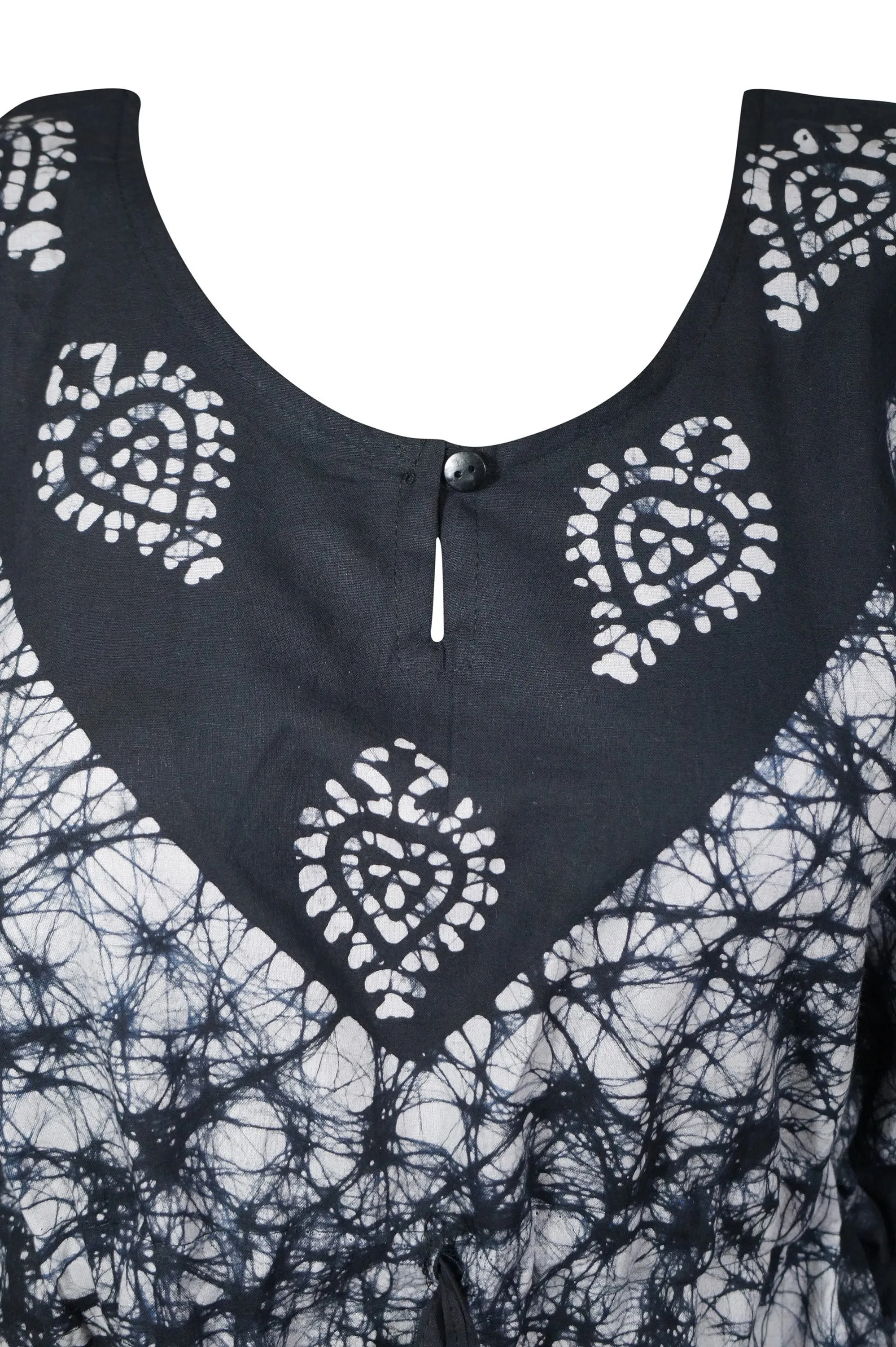 Kaftan for Women Maxi Dress Gift For Mom, Black White Batik Housedress 4XL