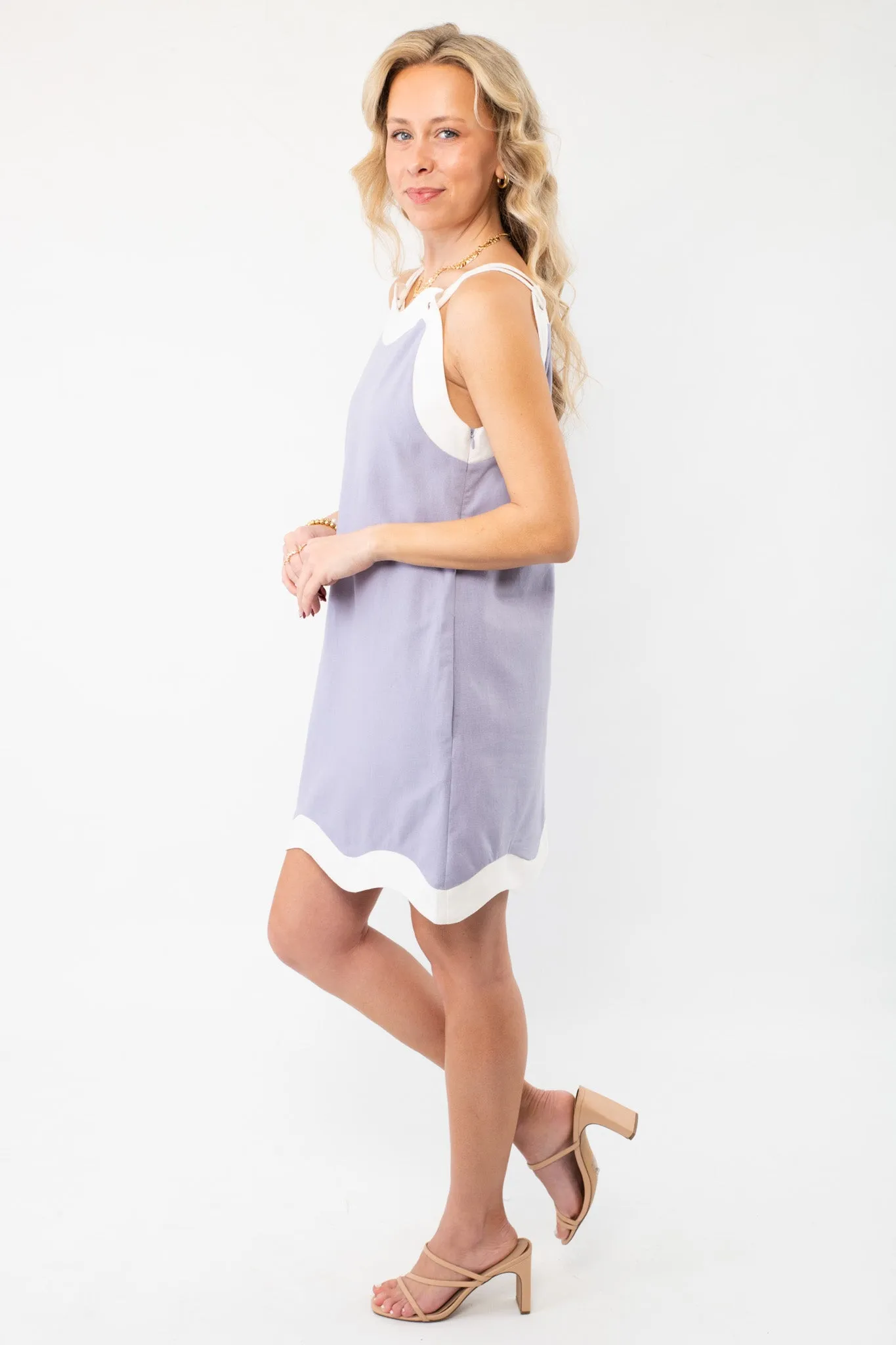 Linen Blue Wave Mini Dress