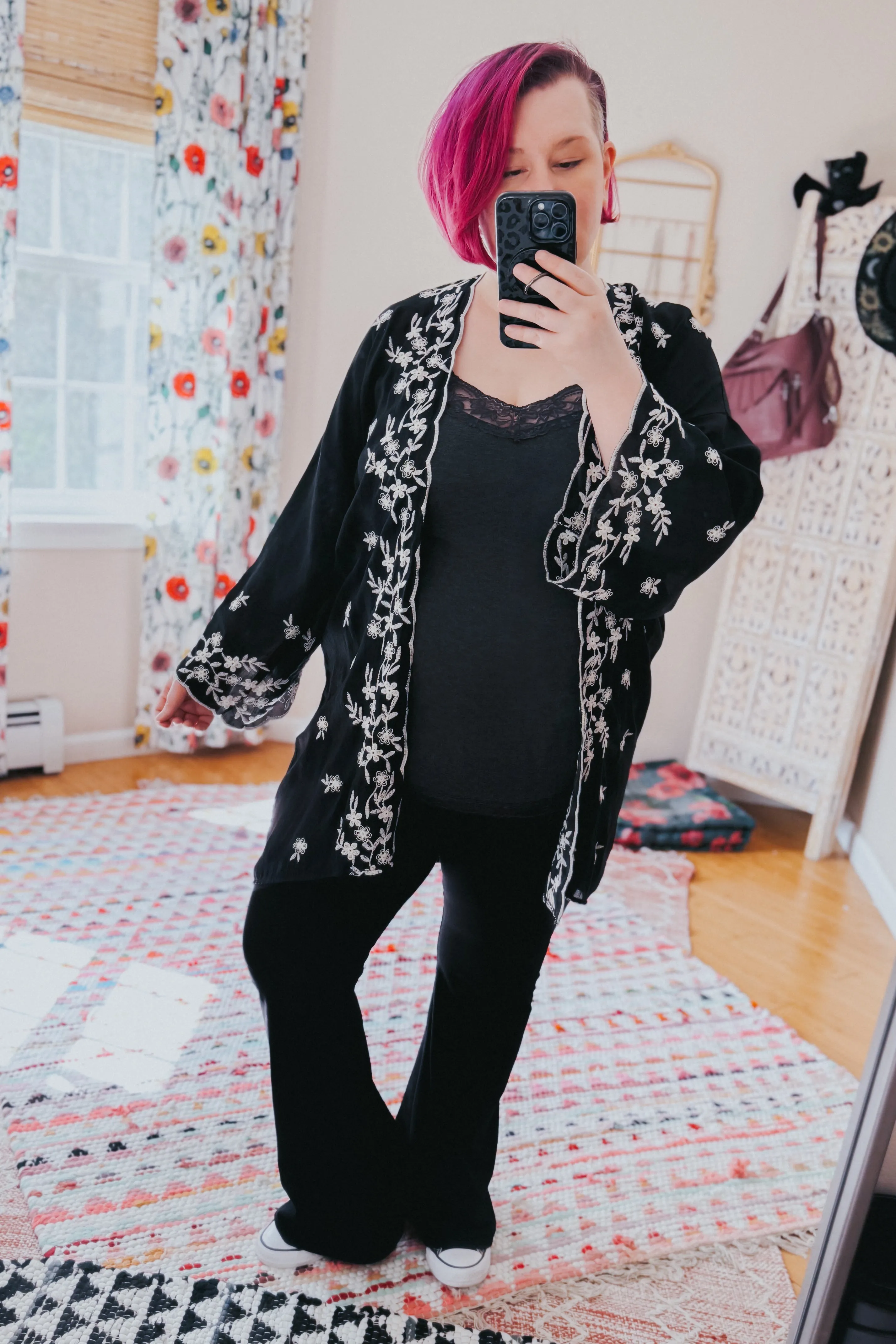 Matilda Floral Embroidered Duster • Black