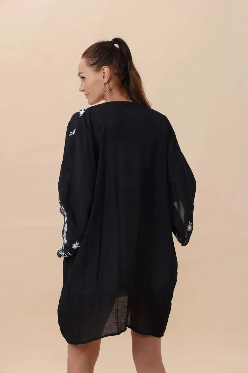 Matilda Floral Embroidered Duster • Black