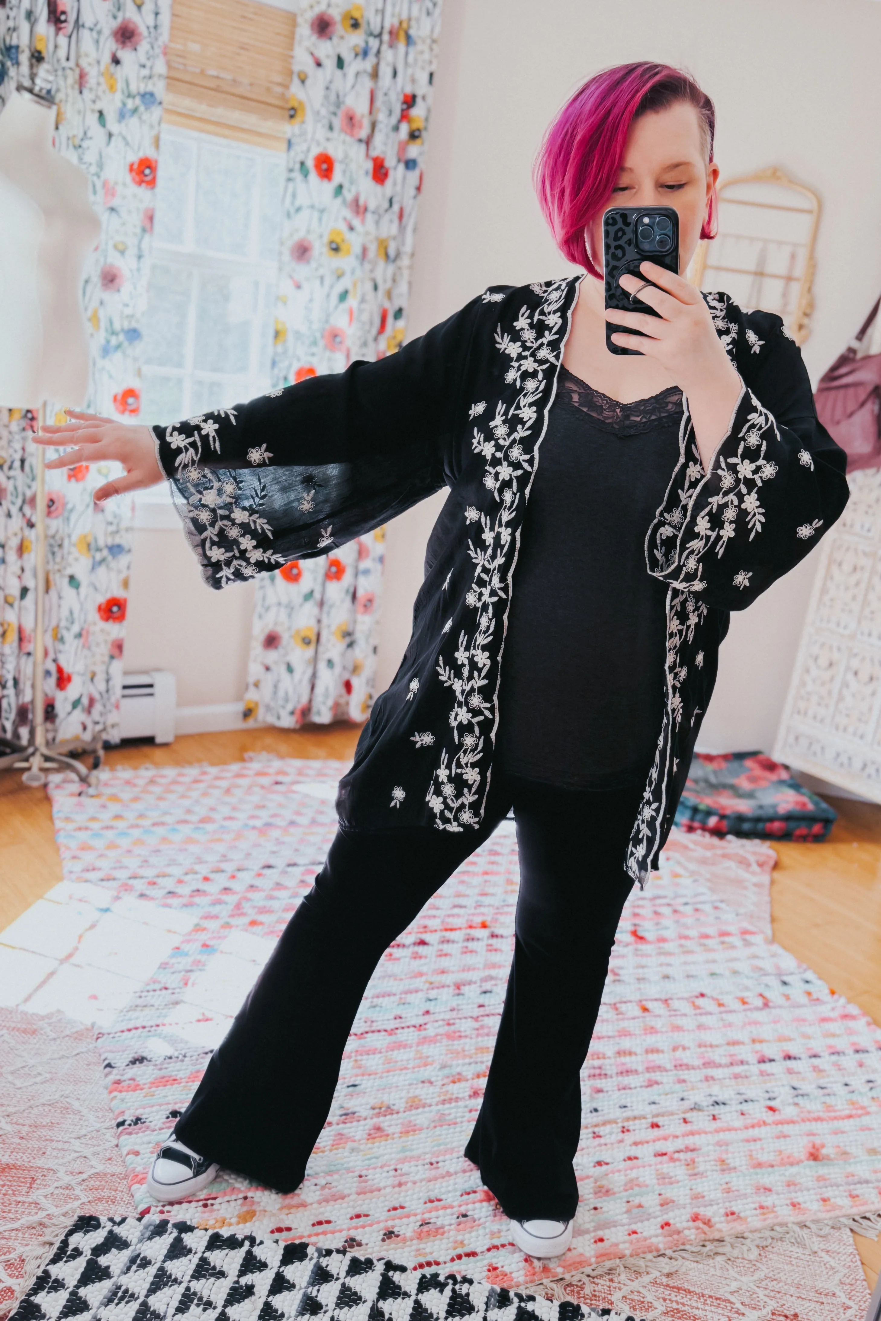 Matilda Floral Embroidered Duster • Black