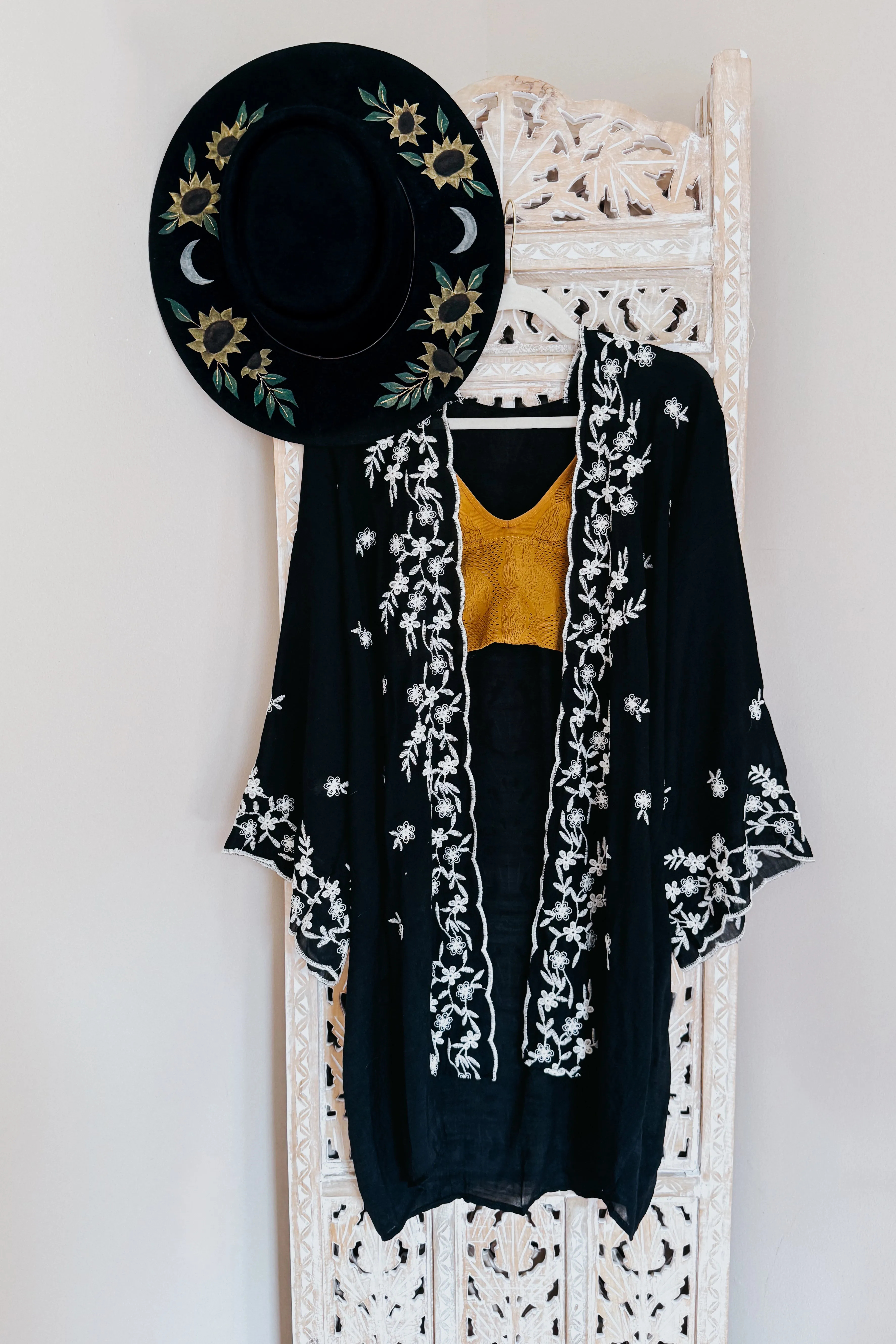 Matilda Floral Embroidered Duster • Black