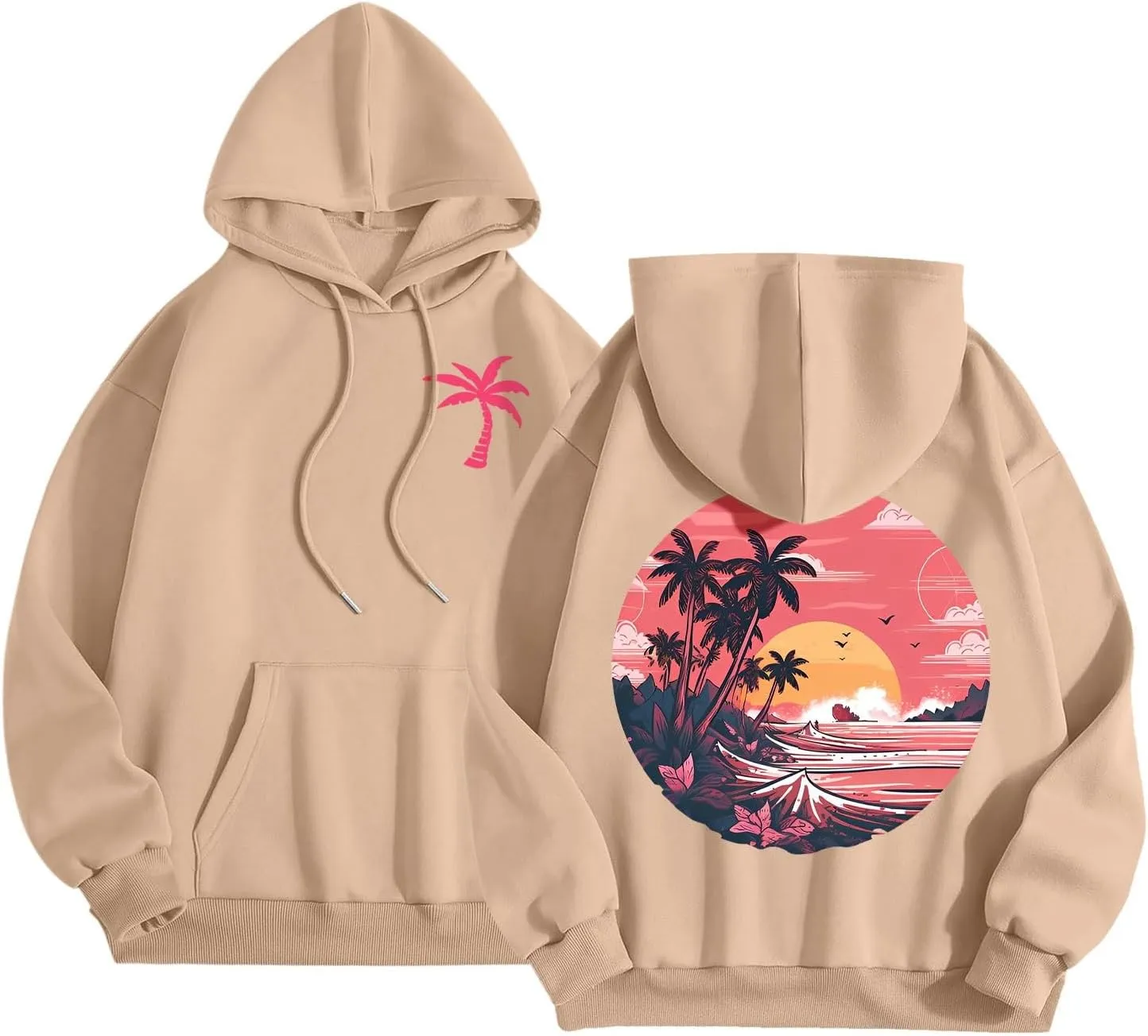 Meet Me at The Ocean Graphic Hoodie For Women Long Sleeve Preppy Sweatshirts Oversized Pullover Hoodies for Teen Girls