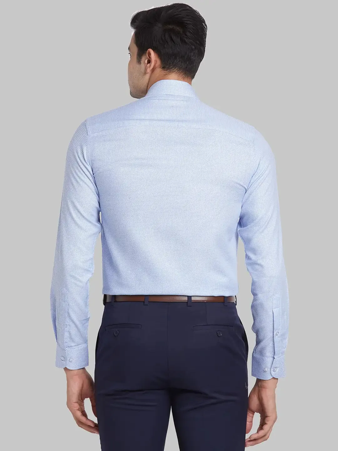 Men Blue Contemporary Fit Structure Cotton Shirts
