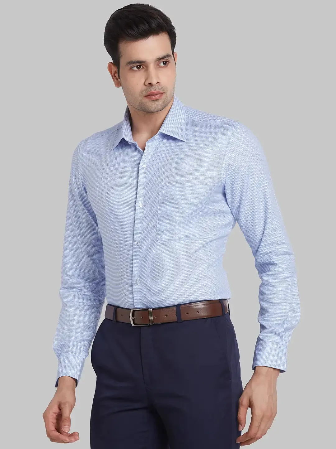 Men Blue Contemporary Fit Structure Cotton Shirts