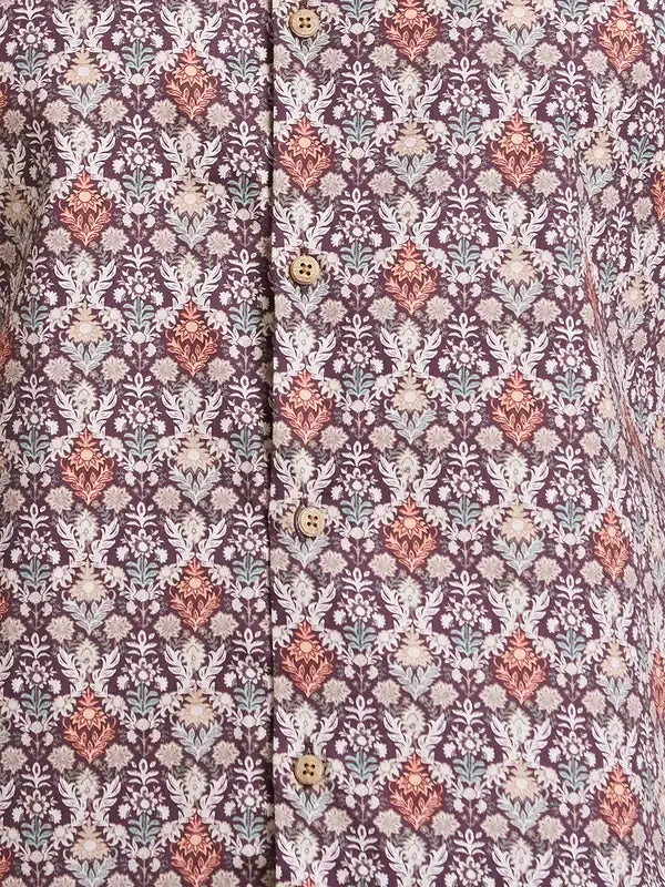 Men Brown Slim Fit Print Cotton Shirts