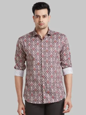 Men Brown Slim Fit Print Cotton Shirts