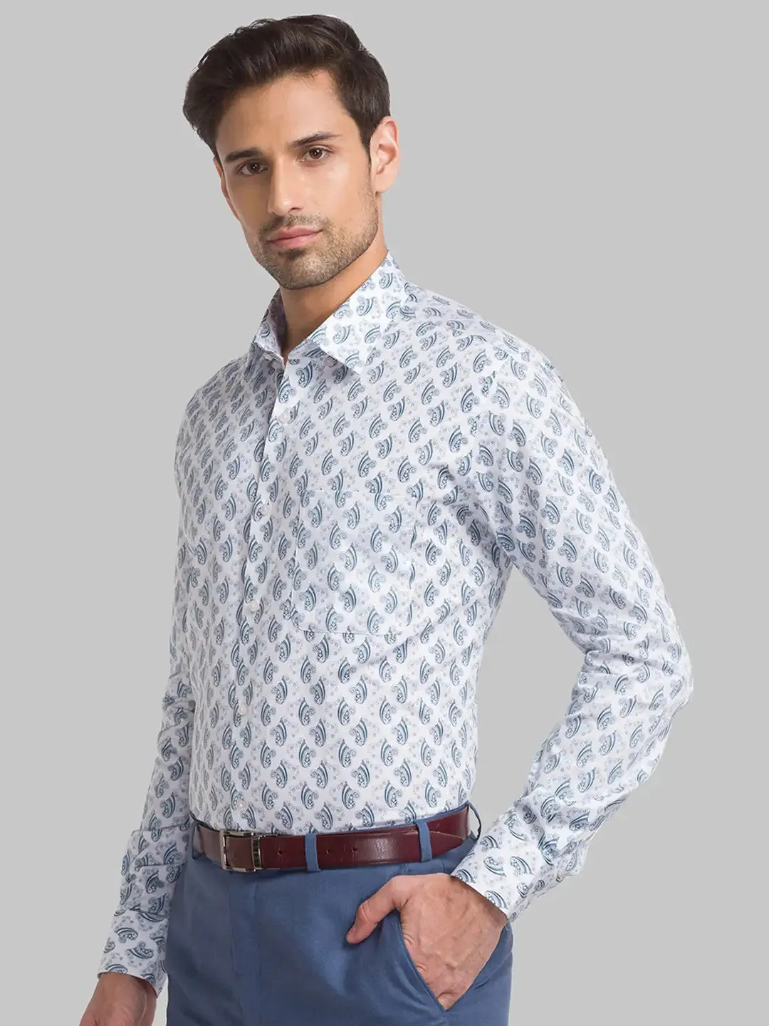 Men Grey Contemporary Fit Print Cotton Shirts