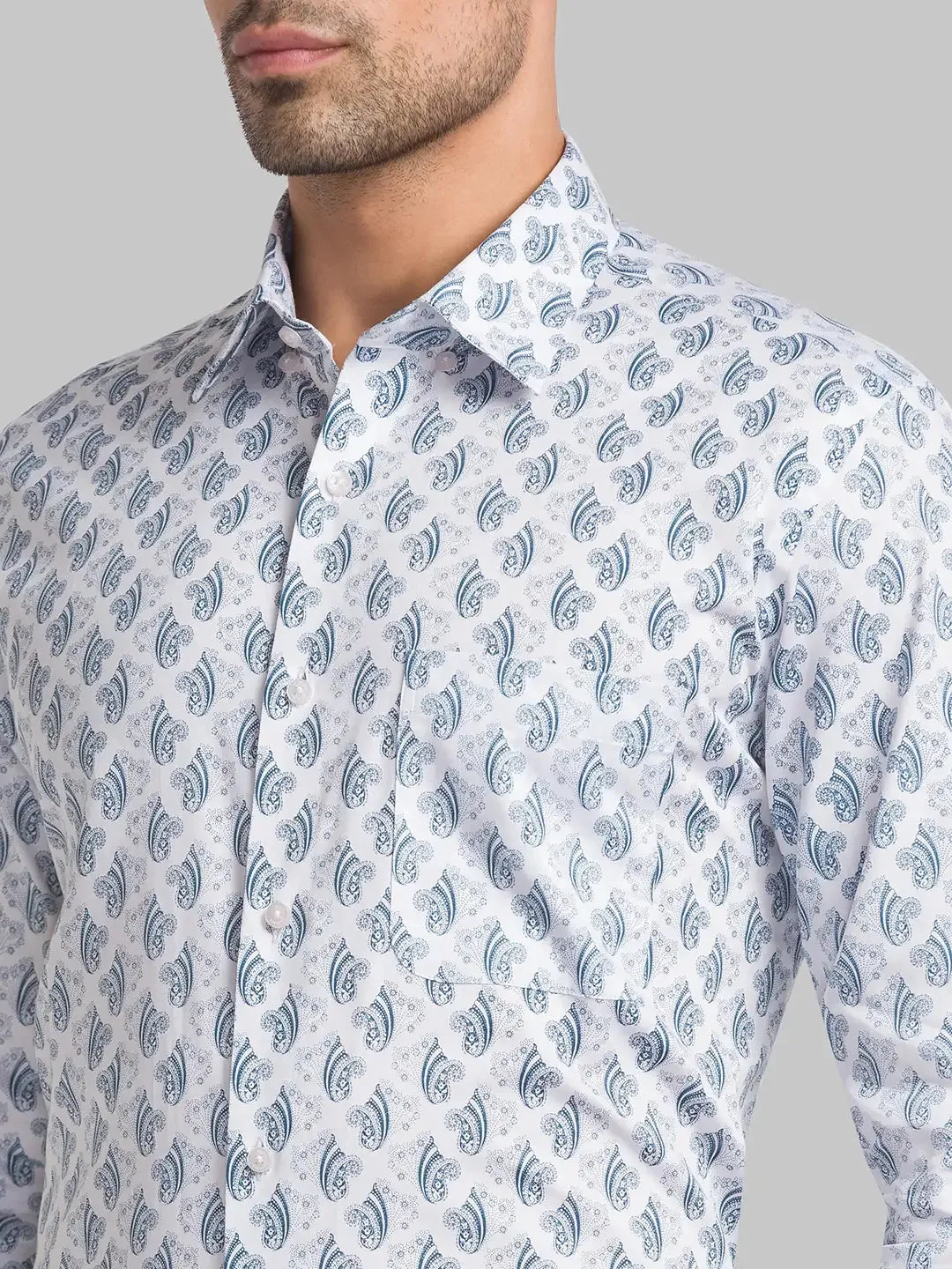 Men Grey Contemporary Fit Print Cotton Shirts
