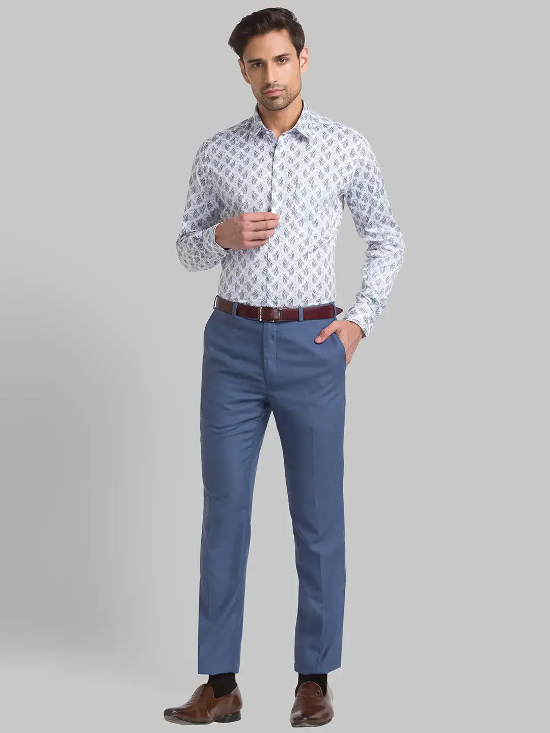 Men Grey Contemporary Fit Print Cotton Shirts