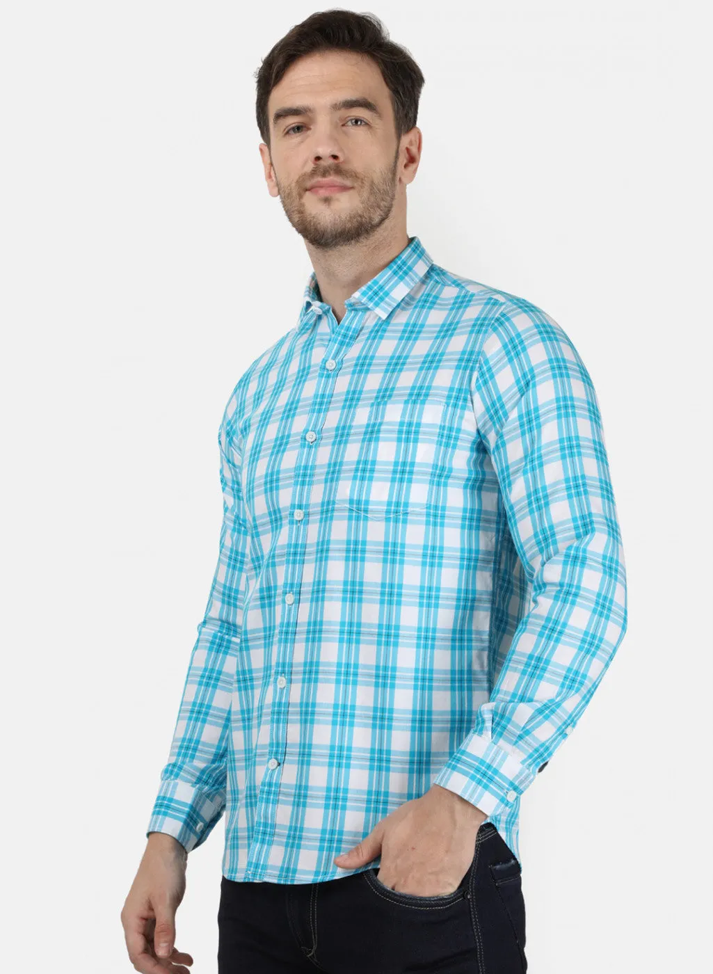 Mens Blue Check Shirts