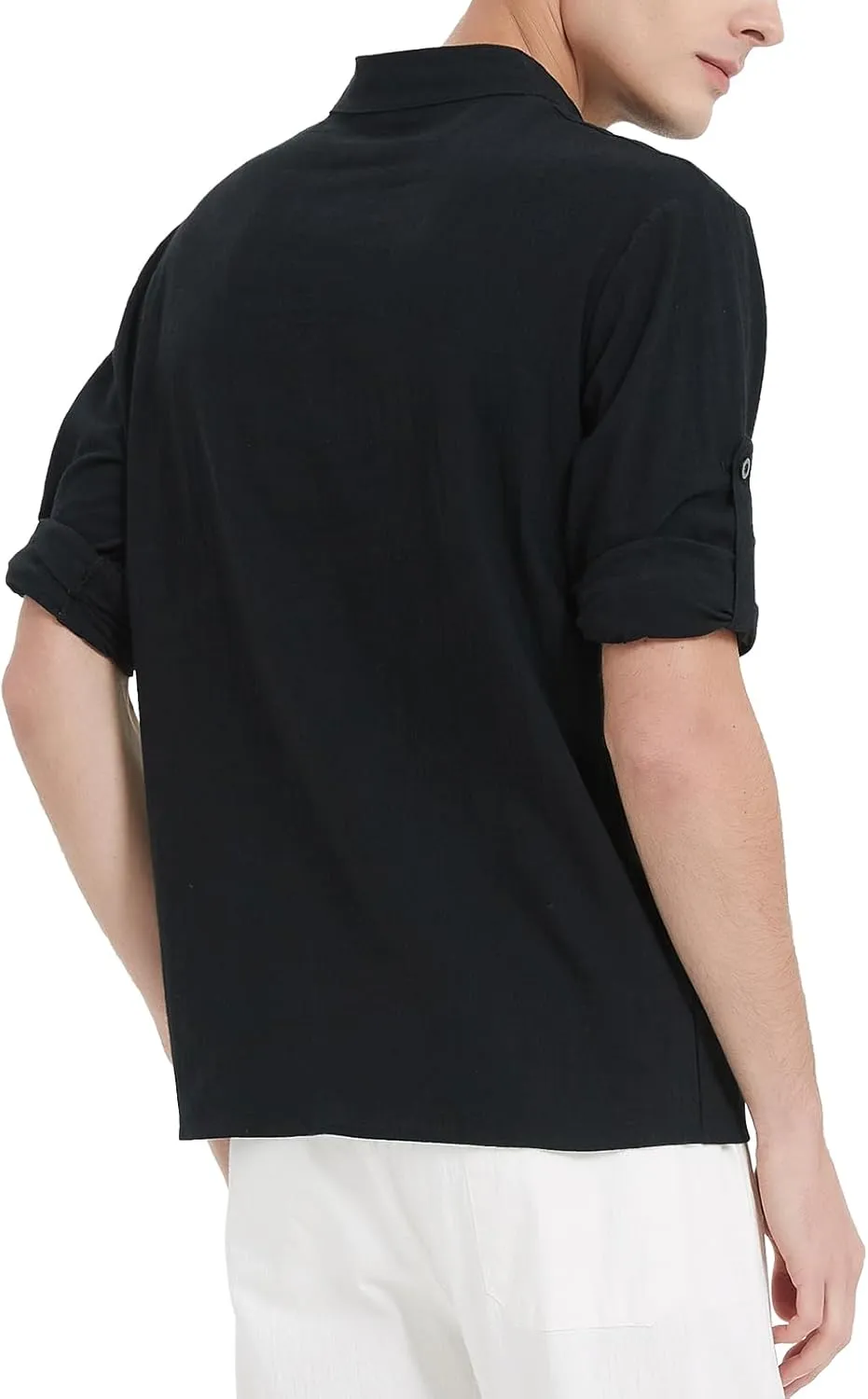 Men's Casual Henley Shirt Cotton Linen Shirts Long Sleeve Hippie Beach T-Shirt