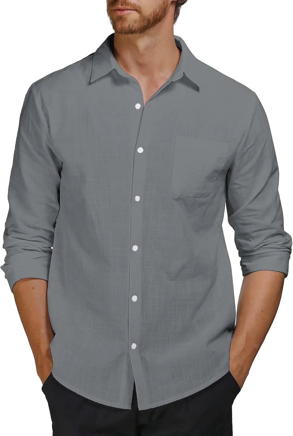 Men's Cotton Linen Shirts Casual Shirts Button Down Shirts Regular Fit Long Sleeve Tops
