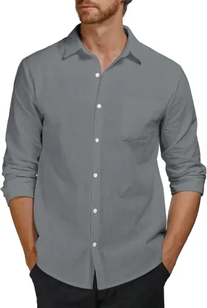 Men's Cotton Linen Shirts Casual Shirts Button Down Shirts Regular Fit Long Sleeve Tops