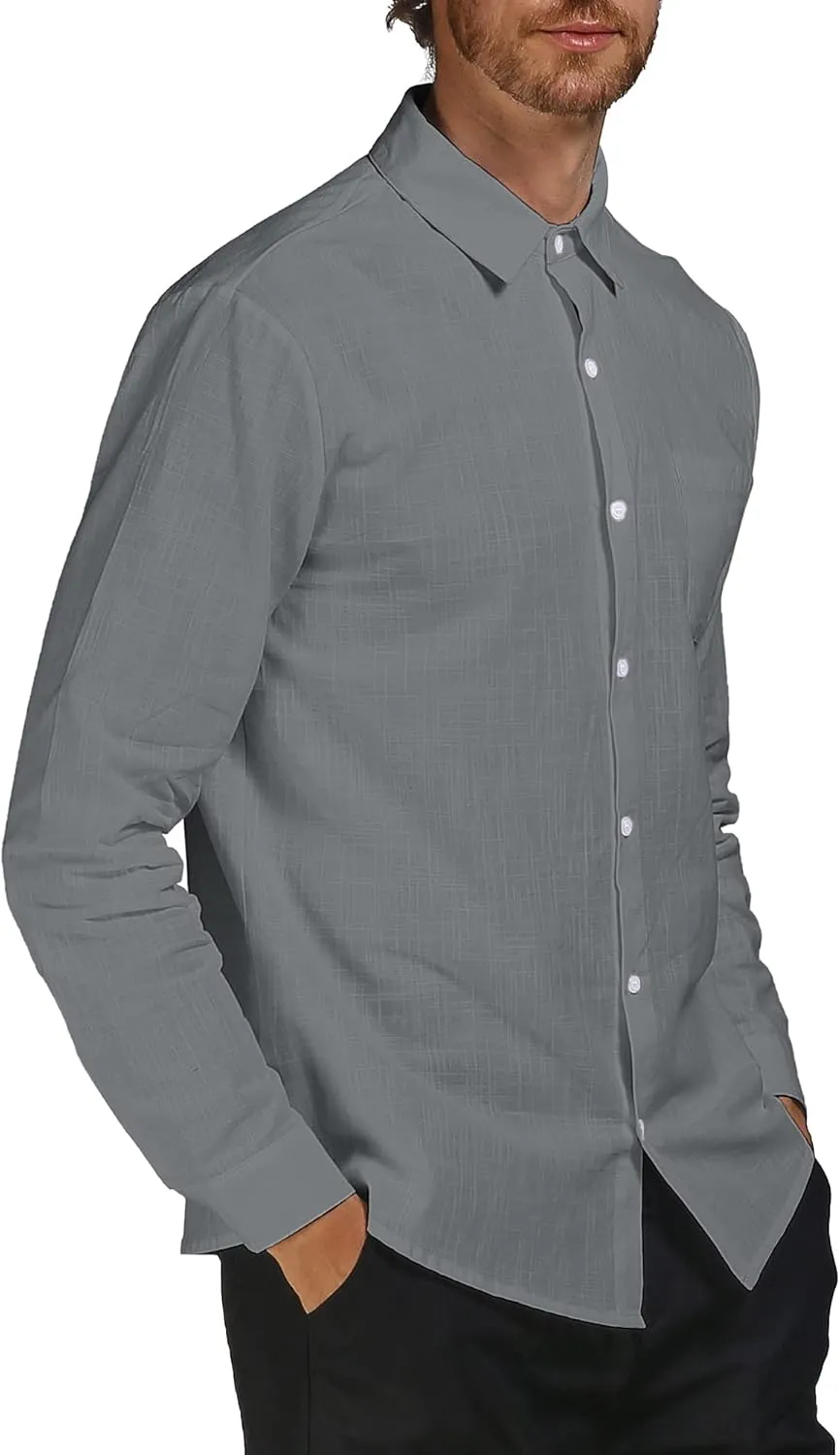 Men's Cotton Linen Shirts Casual Shirts Button Down Shirts Regular Fit Long Sleeve Tops