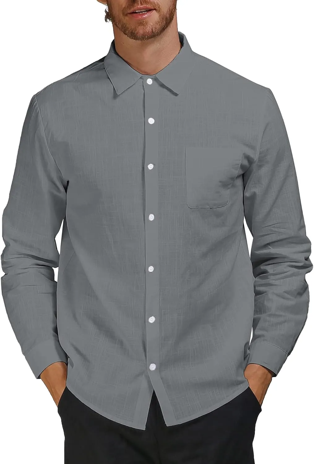 Men's Cotton Linen Shirts Casual Shirts Button Down Shirts Regular Fit Long Sleeve Tops