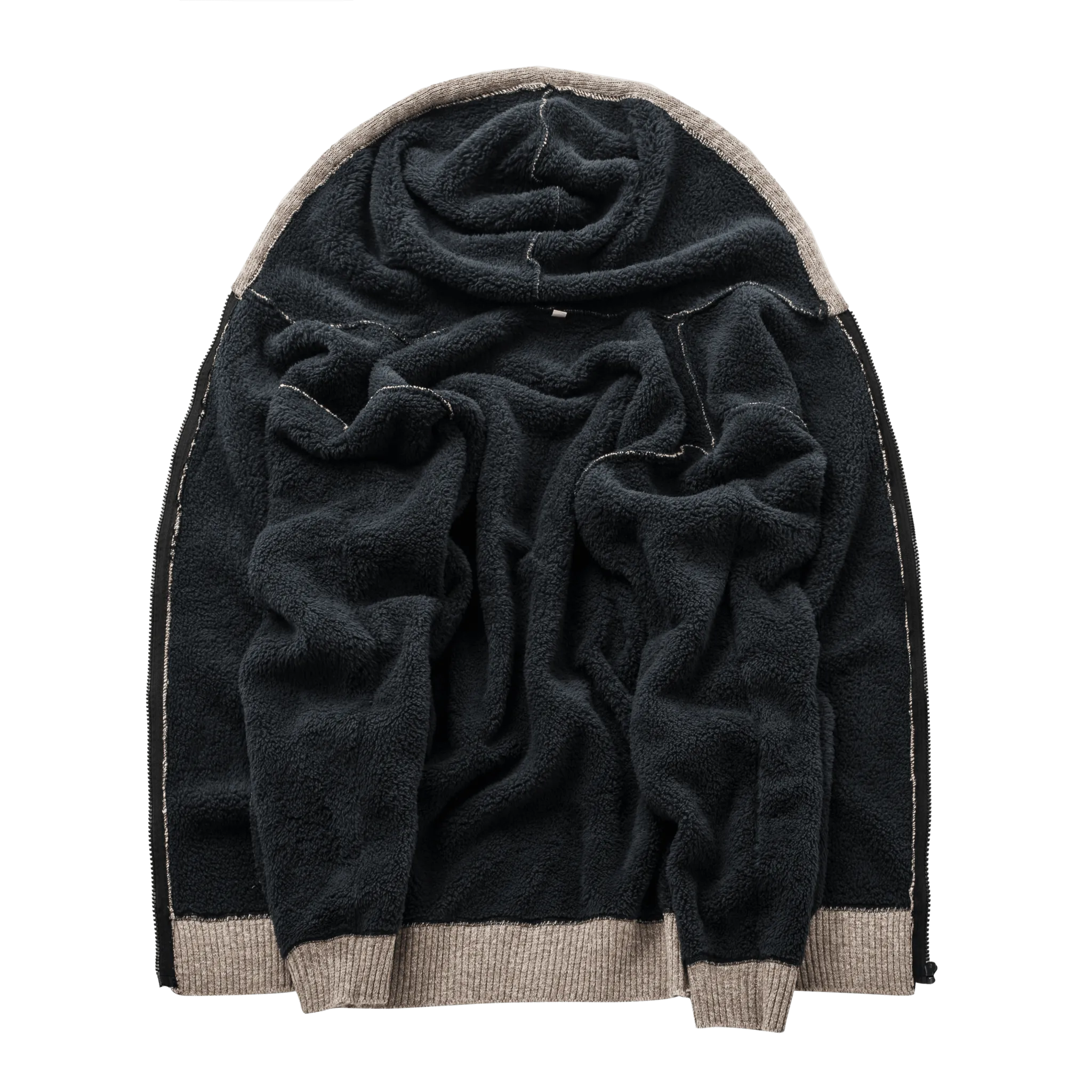 Men's Khaki Full Zipper Fleece Hoodie-ZPK005864