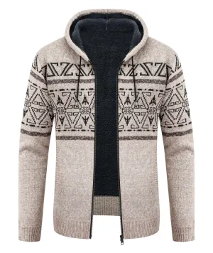 Men's Khaki Full Zipper Fleece Hoodie-ZPK005864