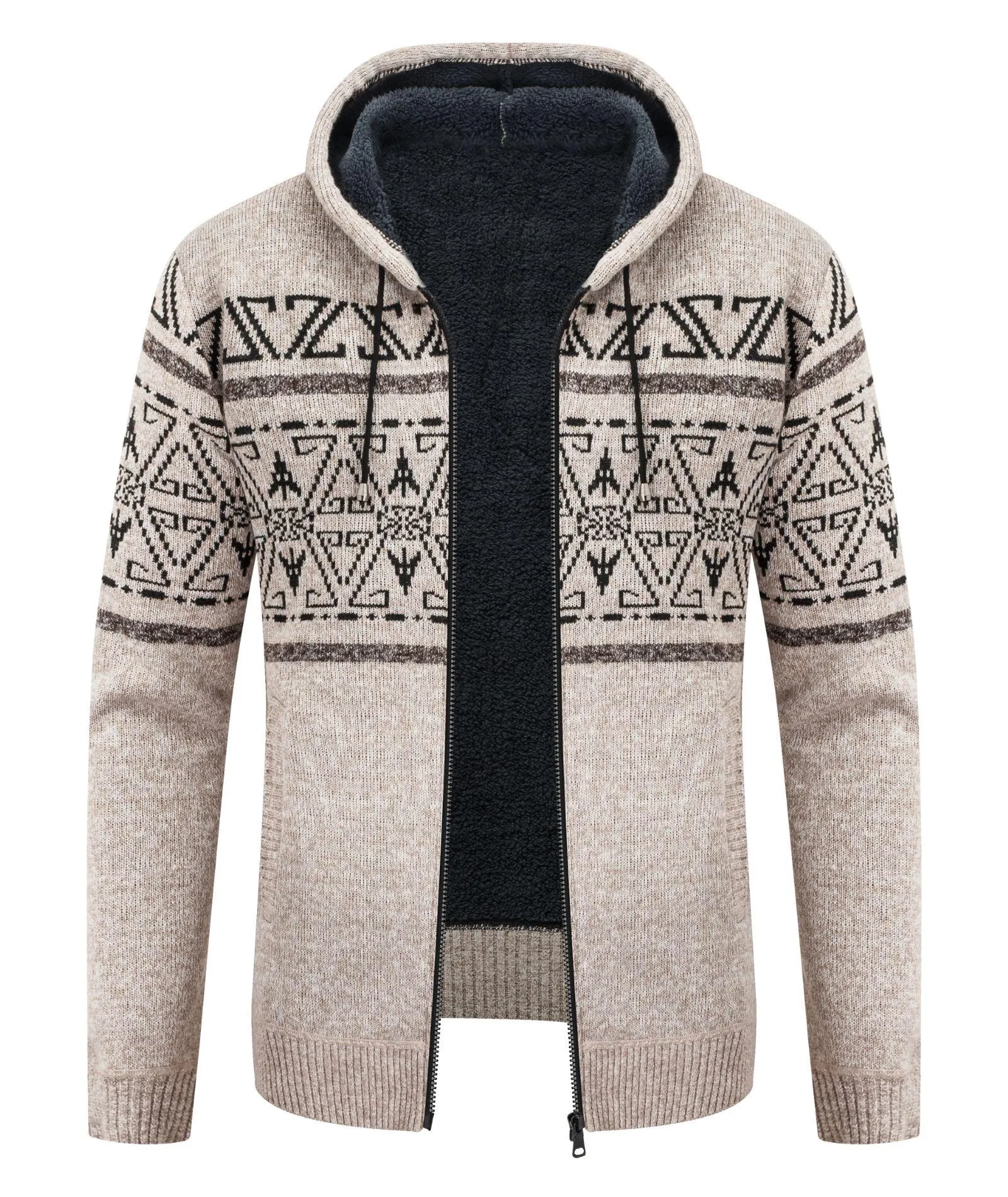 Men's Khaki Full Zipper Fleece Hoodie-ZPK005864