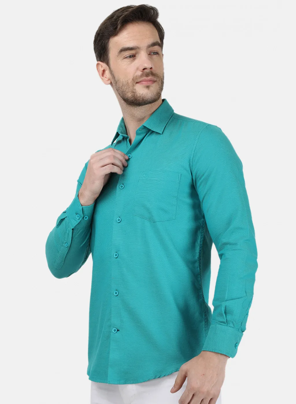 Mens Sea Green Solid Shirts