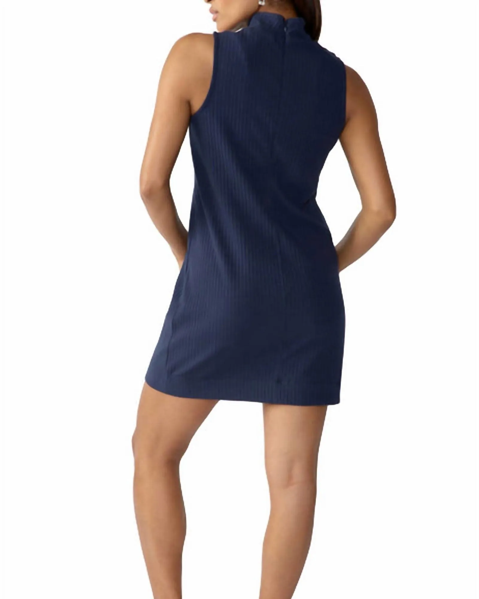 Mock Neck Shift Dress In Navy Reflection | Navy Reflection