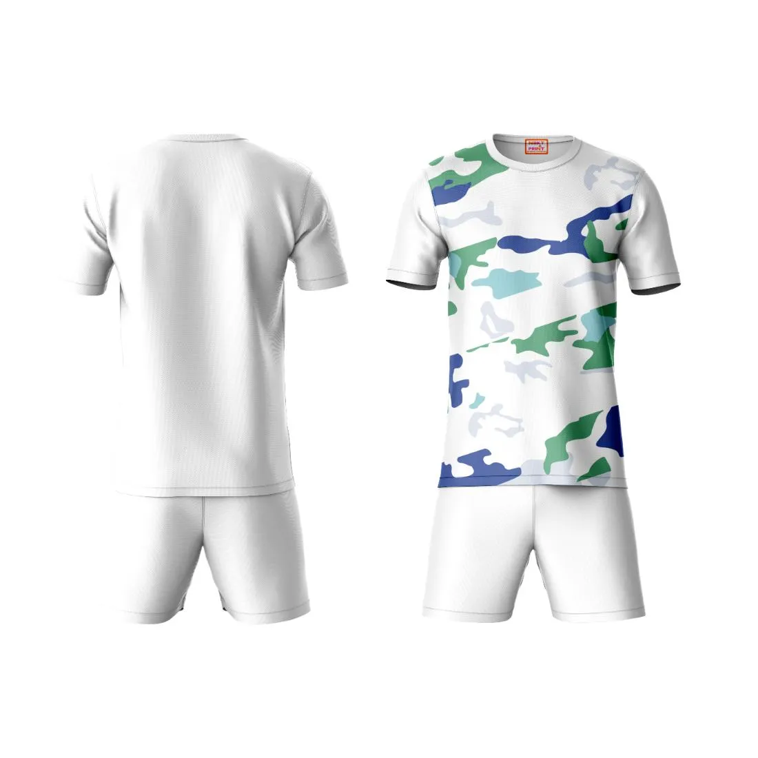 Next Print Round neck jersey white with shorts NPTS07