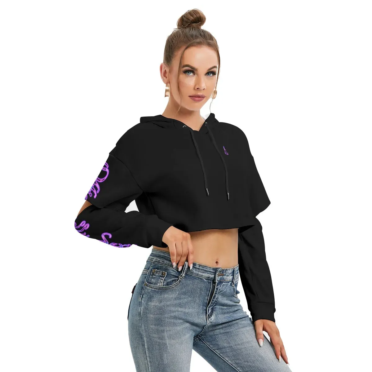 Officially Sexy Black Space Collection Women's Heavy Fleece Hoodie With Hollow Out Sleeve