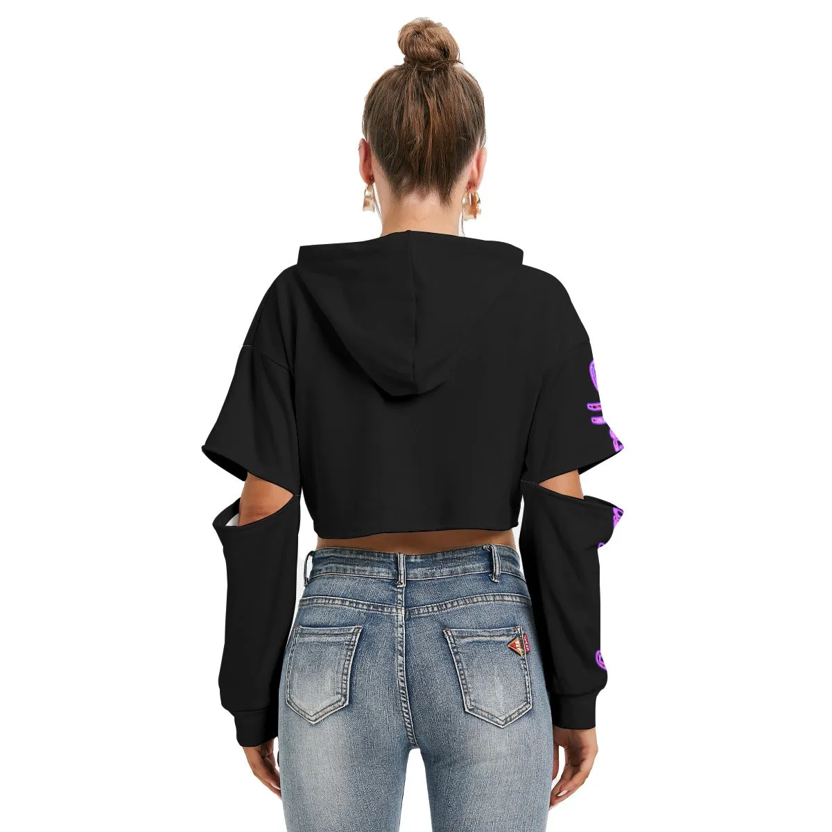 Officially Sexy Black Space Collection Women's Heavy Fleece Hoodie With Hollow Out Sleeve