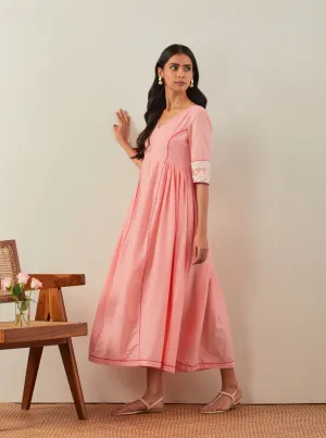 Peach Plain Markab Anarkali Dress With Chikankari Border