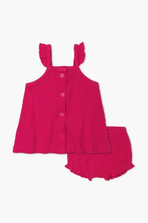 SALE - Ribbed Button-Down Dress_Hot Pink