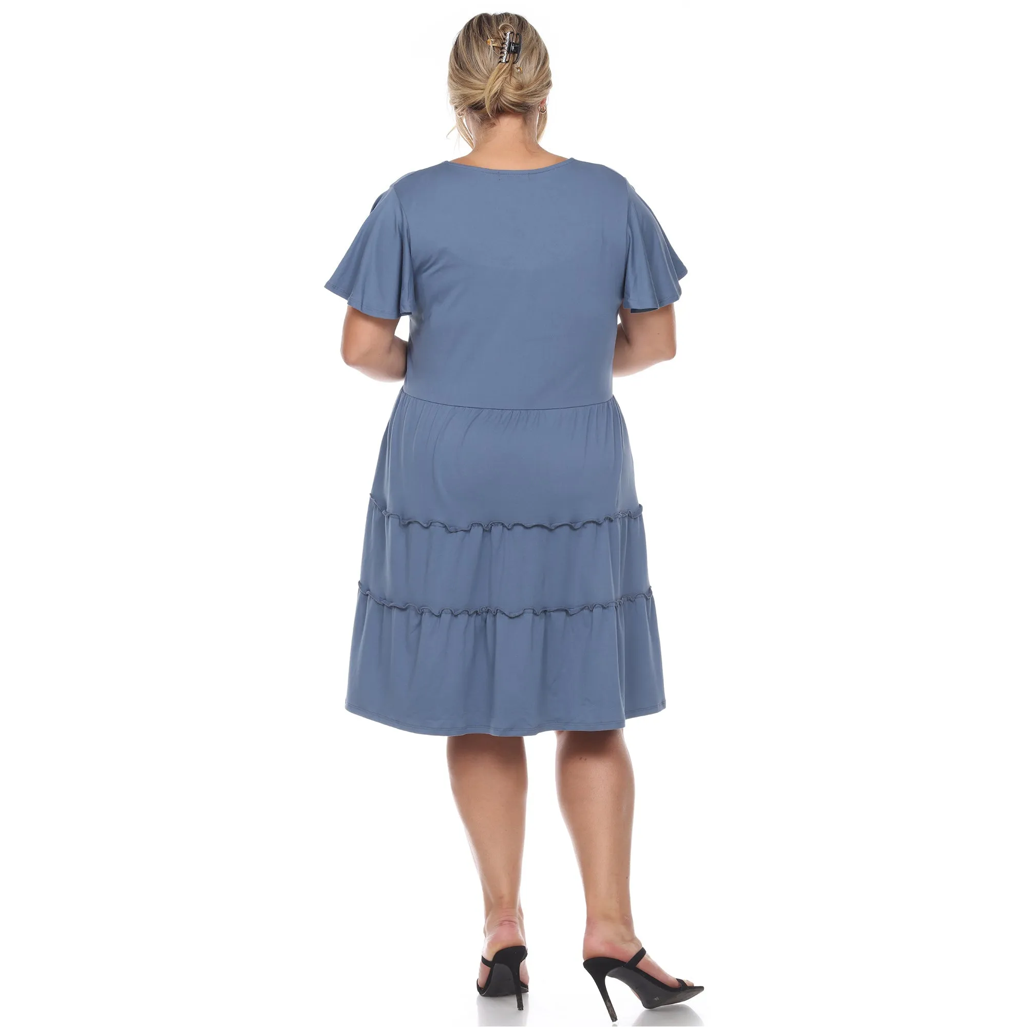 Short Sleeve V-neck Tiered Midi Dress - Plus