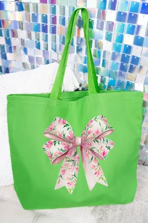 Spring Garden Coquette Bow Canvas Jumbo Tote