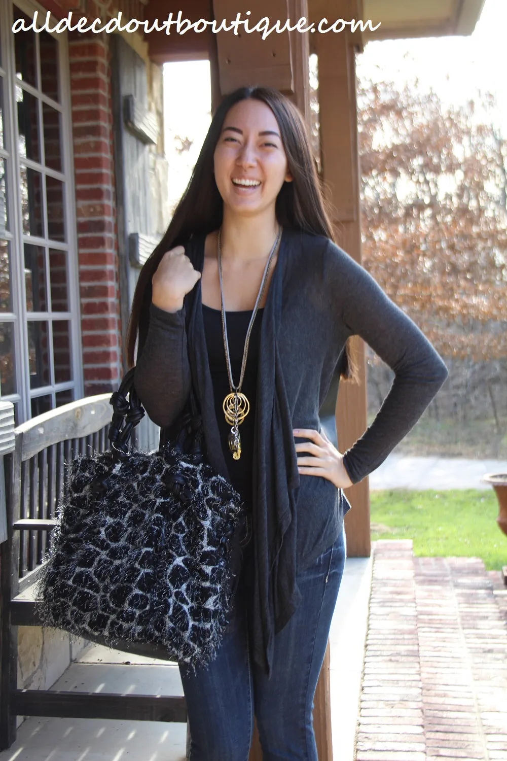 Timing | Cardigan with Leather Back Charcoal