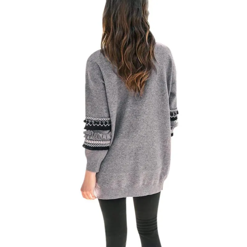 VenusFox Long Tassels Loose Knitting Sweater Cardigan