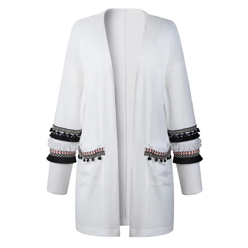 VenusFox Long Tassels Loose Knitting Sweater Cardigan