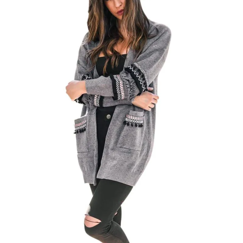 VenusFox Long Tassels Loose Knitting Sweater Cardigan