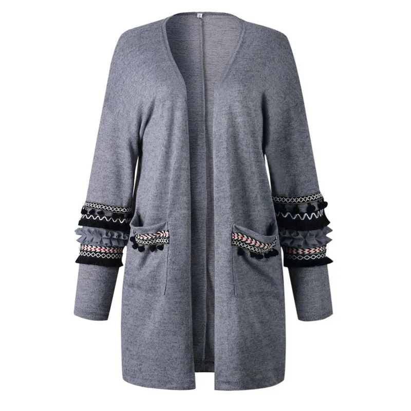 VenusFox Long Tassels Loose Knitting Sweater Cardigan