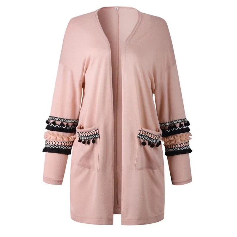 VenusFox Long Tassels Loose Knitting Sweater Cardigan
