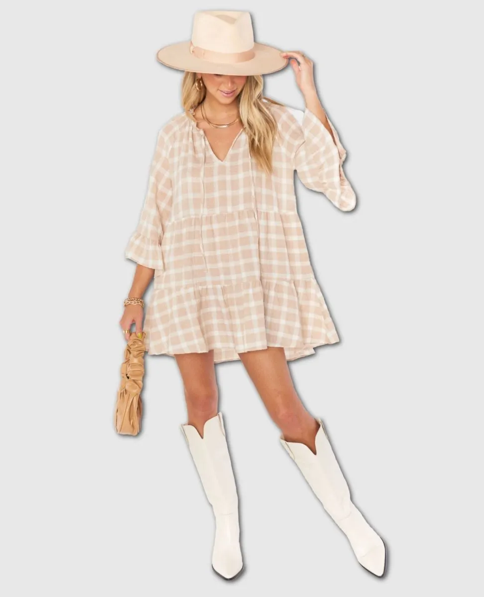 Viola Mini Dress Cream Plaid