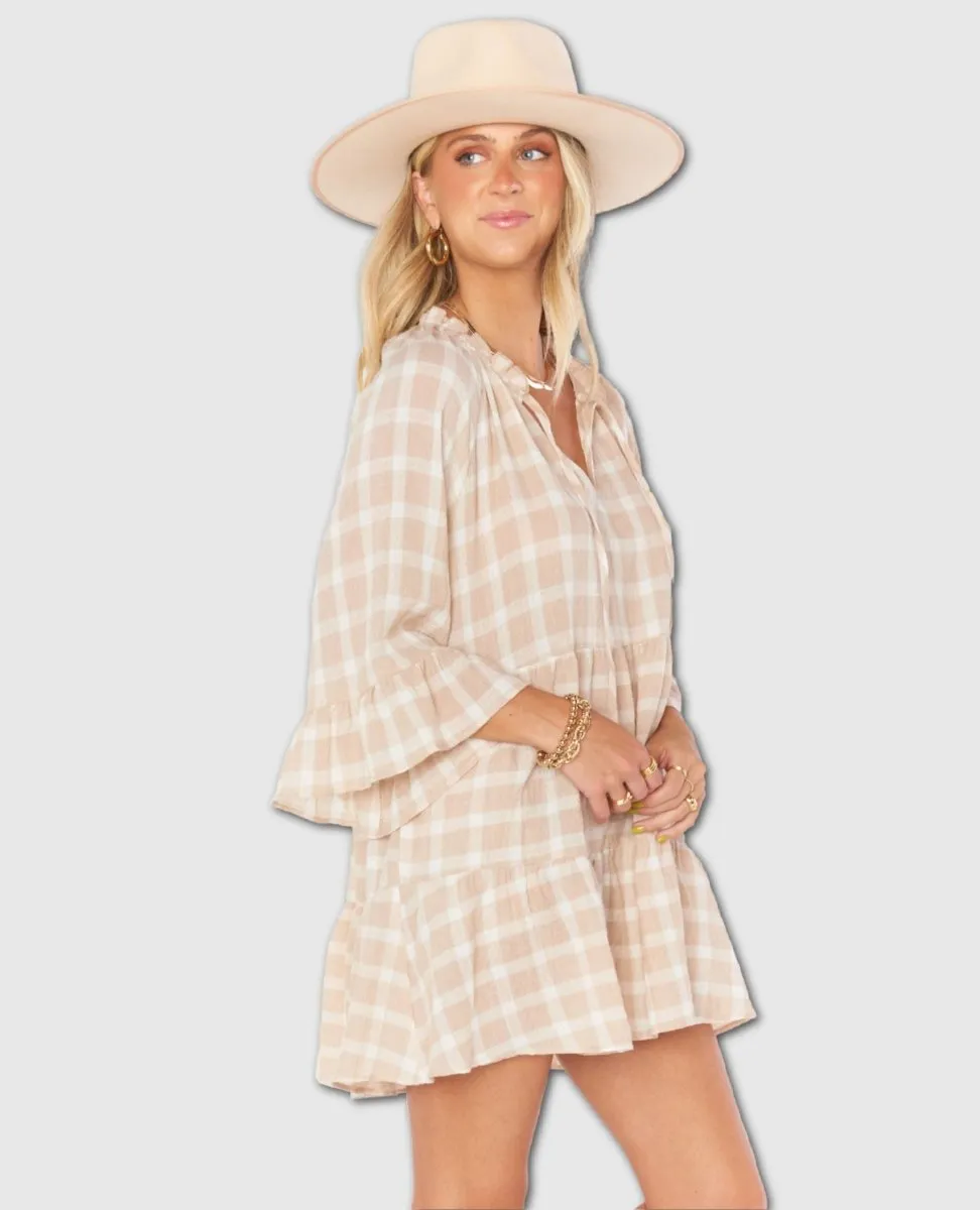 Viola Mini Dress Cream Plaid