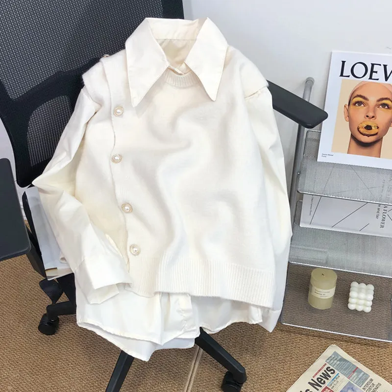 Warm Color Sweater Vest&Shirt 2Pcs Set