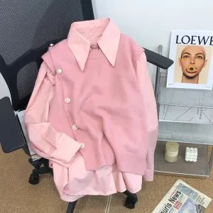 Warm Color Sweater Vest&Shirt 2Pcs Set